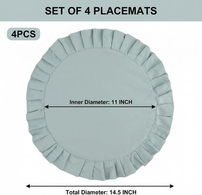 4 Pcs 100% Cotton Ruffled round Placemats, 14.5 Inch Washable Table Mats6