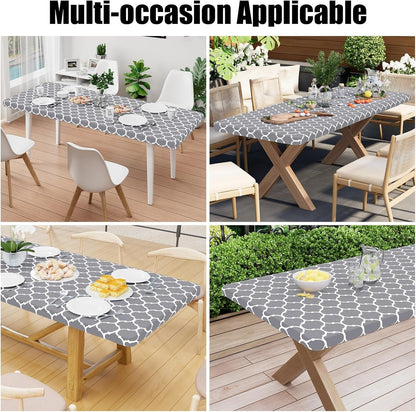 Picnic Fitted Table Cover, 6 Foot Flannel Backed Vinyl Tablecloth | Waterproof Elastic Stretch Table Cloth, Wipeable Plastic Tablecloth for Camping, Indoor & Outdoor (Grey, 30" X 72")6