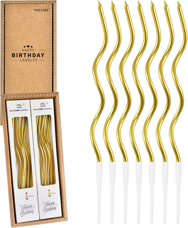 12-Count Gold Spiral Long Thin Metallic Birthday Candles, Cake Candles, Birthday Parties, Wedding Decorations, Party Candles1