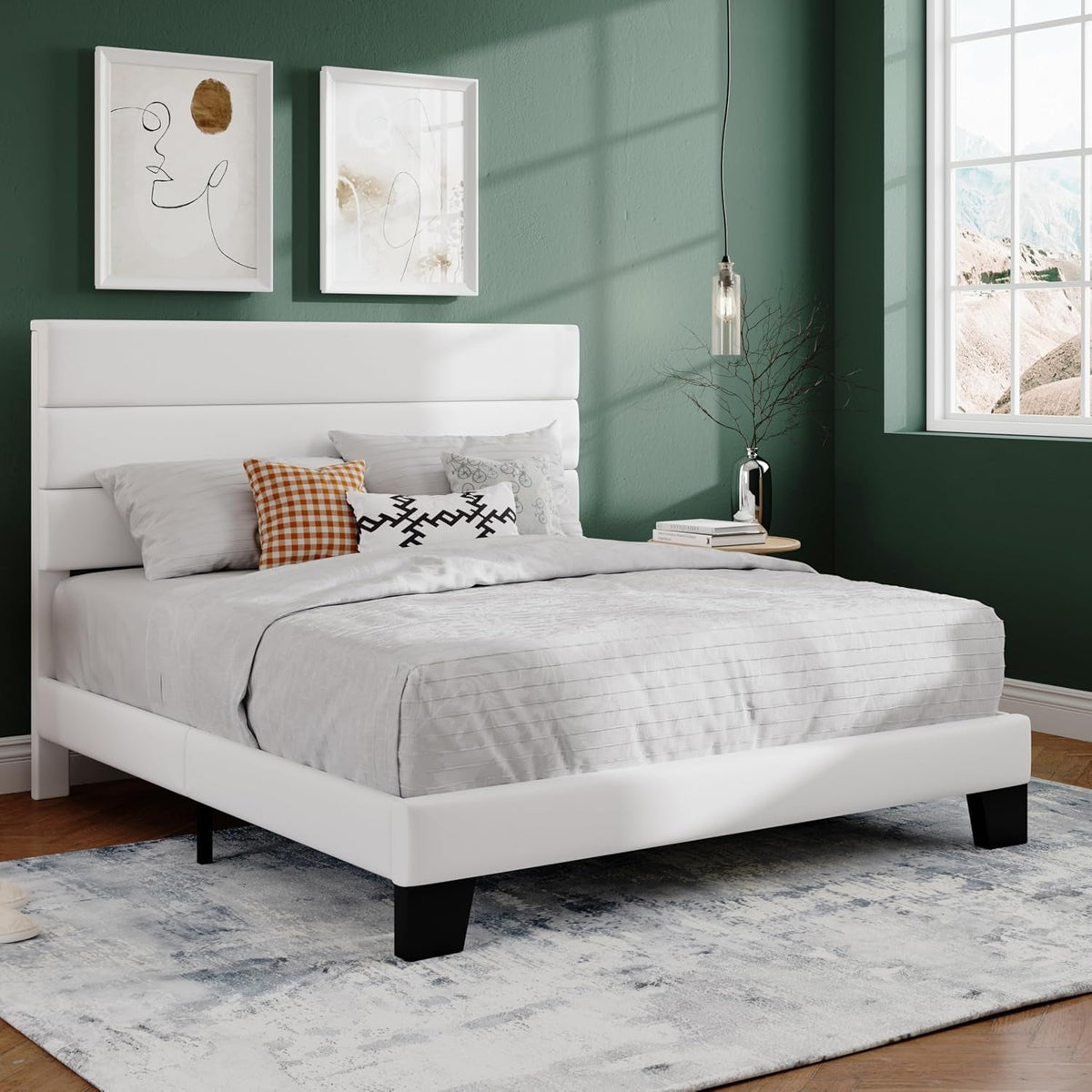 full-platform-bed-frame-with-upholstered-velvet-headboard-white