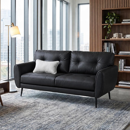 61'' Black Faux Leather Loveseat, Small Tufted Couch for Living Room8