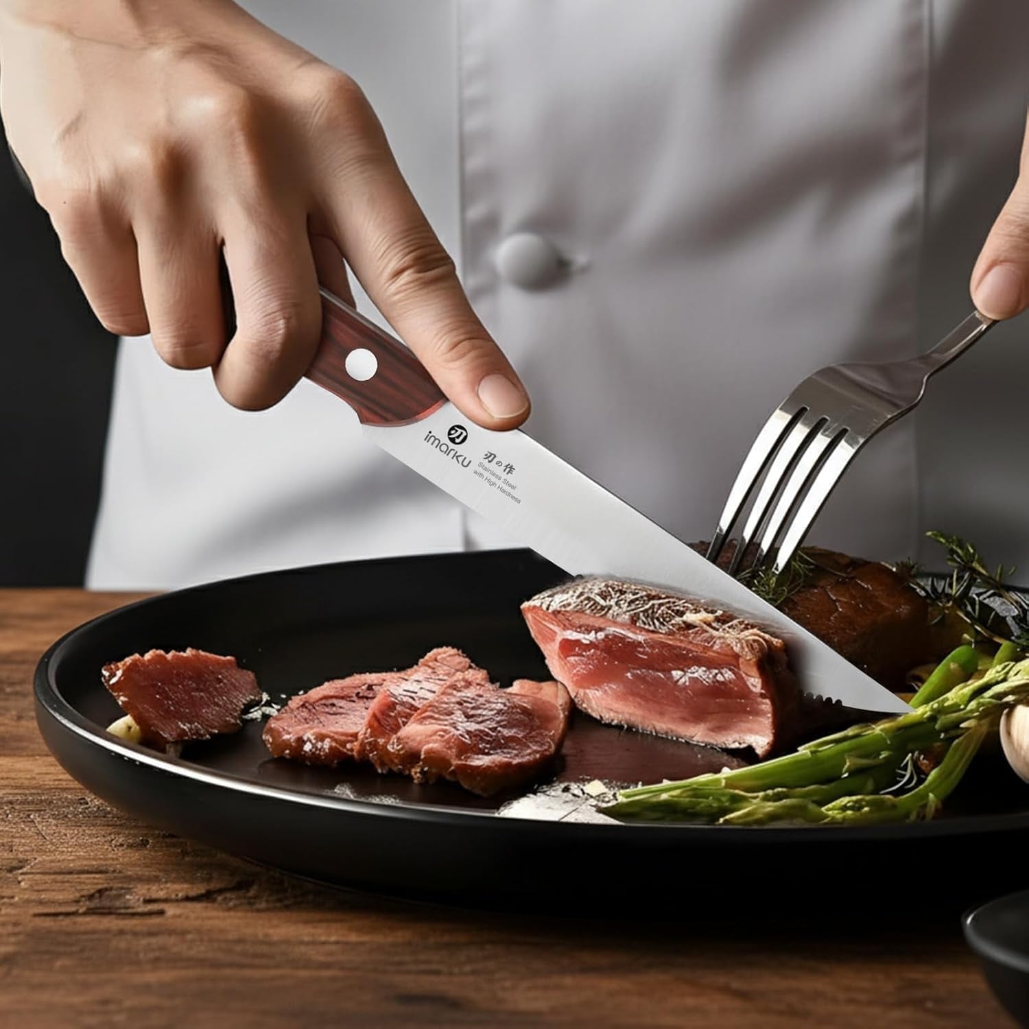 9-steak-knife-set-of-6-for-6-guests-complements-any-table-japanese-high-carbon-stainless-steel-serrated-edge-glides-through-steak-no-sharpening-wooden-handle