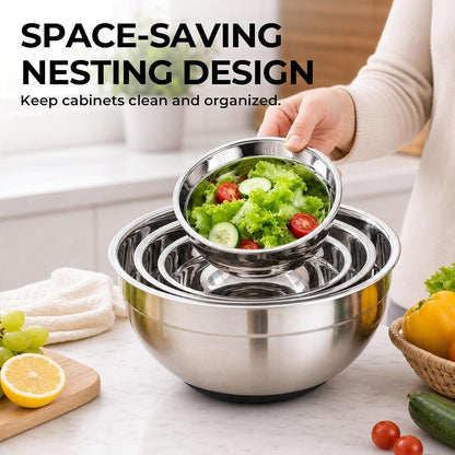 Stainless Steel Nesting Mixing Bowls with Airtight Lids Set of 55