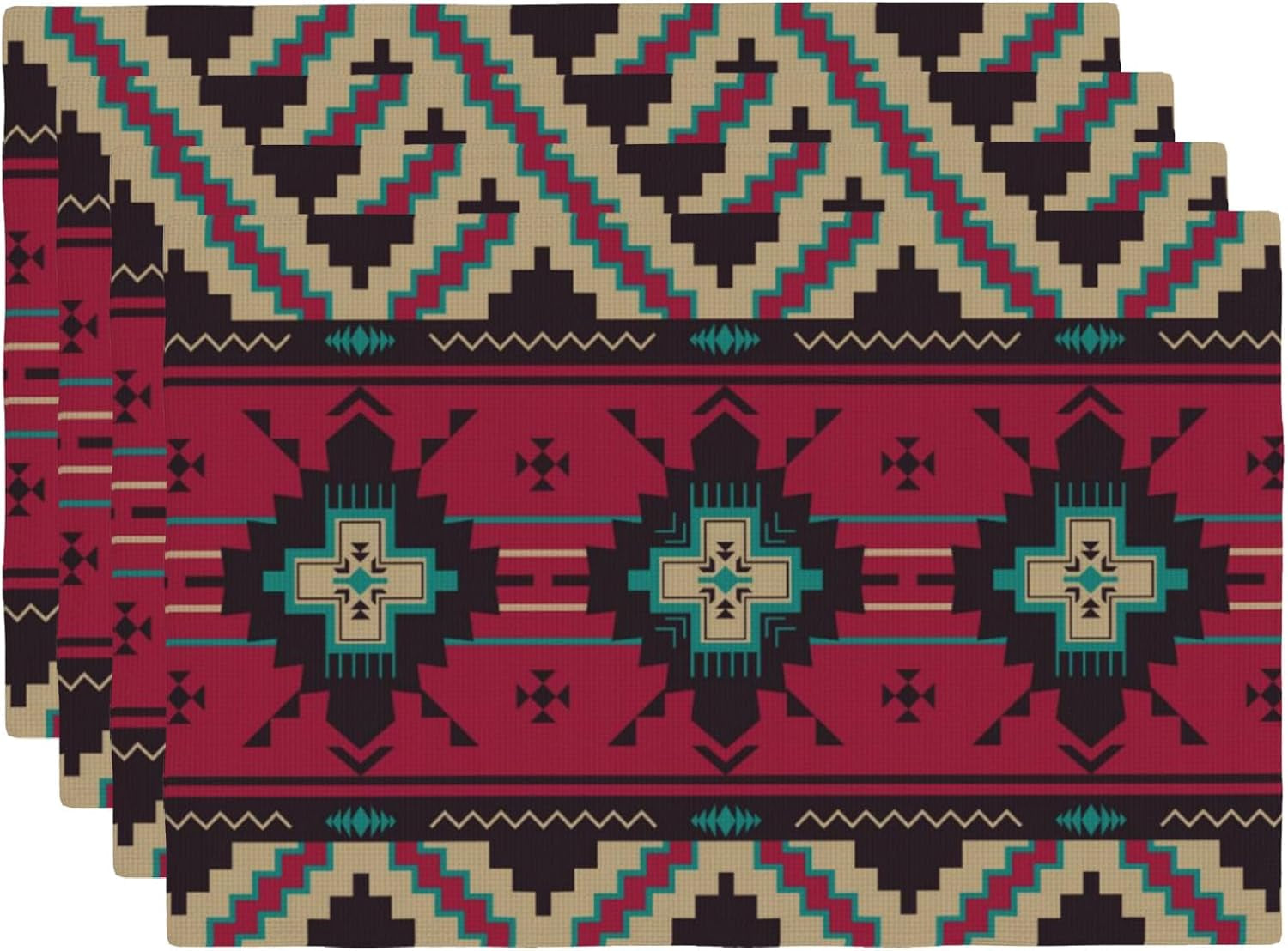 aztec-placemats-set-of-4-ethnic-native-southwest-place-mats-red-brown-tribal-navajo-mexican-geometric-rectangle-table-mat-linen-washable-placemat-for-party-kitchen-dining-decor-12x19-inch