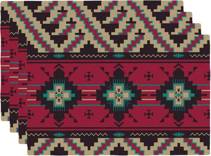 Aztec Placemats Set of 4 Ethnic Native Southwest Place Mats Red Brown Tribal Navajo Mexican Geometric Rectangle Table Mat Linen Washable Placemat for Party Kitchen Dining Decor 12X19 Inch1