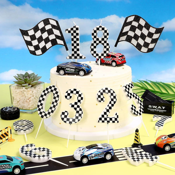 Racing Car Themed Birthday Candles, Number 1 Checkered Candles, Black & White Checkered Cake Topper, Cool Racing Themed Party Supplies, Special Candle7