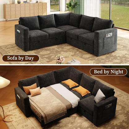 Sectional Sleeper Sofa, Pull Out Couch with Storage,Dark Gray,5 Seat5