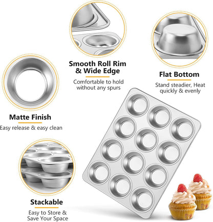 12-Cup Muffin Pan, Stainless Steel Muffin Tin | Metal Cupcake Baking Pan for Oven, Regular Size & Non Toxic, Easy Clean & Dishwasher Safe3