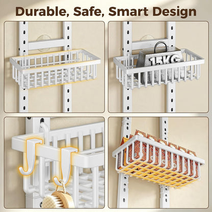 9 Tier Narrow over the Door Pantry Organizer, 2 in 1 Wall Mount or Hanging Spice Rack with Adjustable Deep Basket, Heavy-Duty Seasoning Organizer and Storage for Kitchen Closet Bathroom (White)6