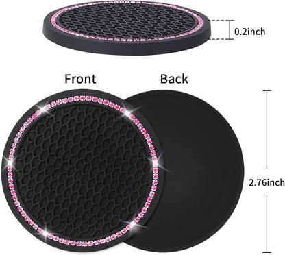 4 Pack Car Coasters, Universal Vehicle Bling Car Coaster, Cute Rhinestone Coaster for Cup Holders,Interior Accessories 2.75'' Silicone anti Slip Car Coasters for Women (Pink Crystal Circle)6