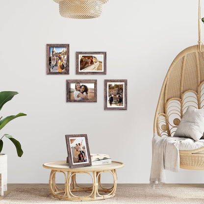 5X7 Picture Frames Set of 5 with Tempered Glass, MDF, Rustic Brown7