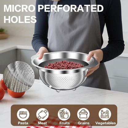 Stainless Steel Colander for Kitchen, Stainless Steel Strainer, Pasta Strainer for Spaghetti Fruit Cooking Food, 3 Pcs Strainers and Colanders(2Qt, 3QT, 5QT), Dishwasher Safe, Kitchen Present6