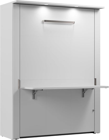 Full Murphy Bed with Desk, White, Lumina, 61W1