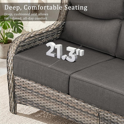 Luxury High Back Outdoor Furniture with 6-Inch Thick Cushions, Patio Furniture Set with Swivel Chairs, 6 PCS Wicker Conversation Set for Porch, Balcony, Deck and Yard7