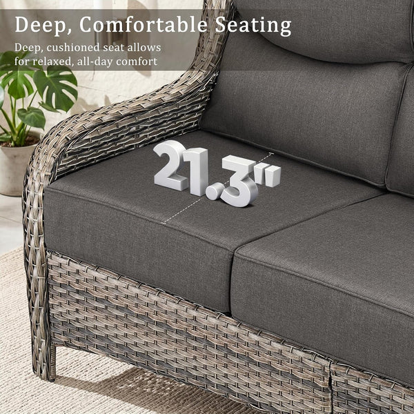 Luxury High Back Outdoor Furniture with 6-Inch Thick Cushions, Patio Furniture Set with Swivel Chairs, 6 PCS Wicker Conversation Set for Porch, Balcony, Deck and Yard7