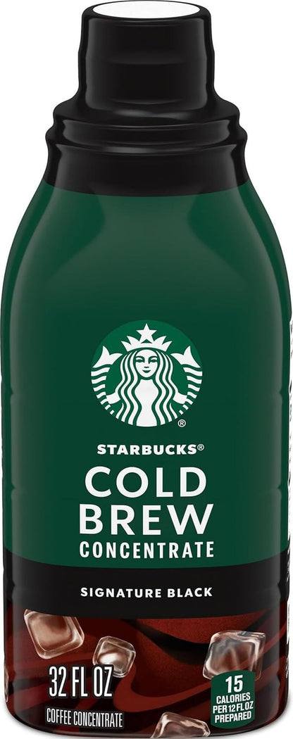 Starbucks Cold Brew Coffee Concentrate Signature Black, 32 Fl Oz Bottle | 100% Arabica Cold Brew Concentrate; Signature Black, Unsweetened; Mix with Water; 32 Fl Oz Multi-Serve Bottle1