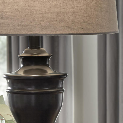 Signature Design by Ashley Table Lamp Set of 2, Dark Bronze | Fabric Hardback Shade, 28.5 Inches Tall, Traditional Double Pillar Base, 3-Way Switch, Living Room Use, Darlita Series10