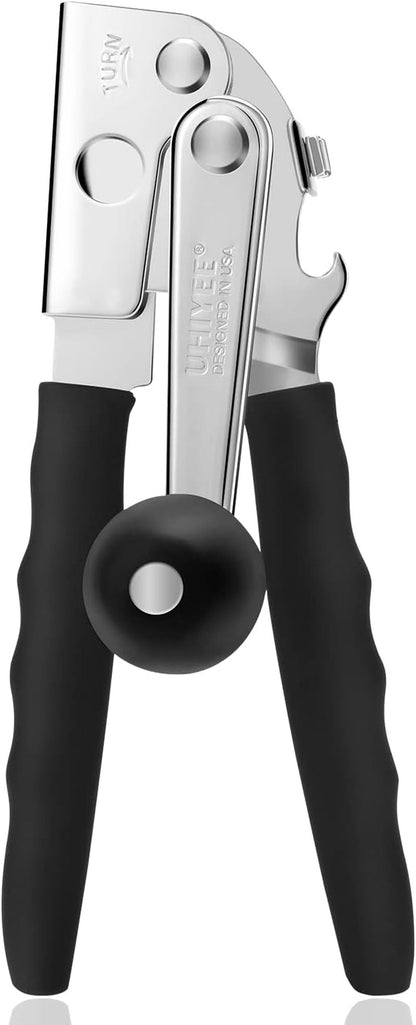 Commercial Can Opener Heavy Duty, Hand Crank for Large Cans, Black | Manual Can Opener, High-Carbon Blade, Extra-Long Handle, Oversize Knob, Built-In Magnet & Bottle Opener, for #10 Cans1
