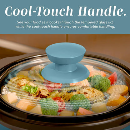 2QT Mini Electric round Slow Cooker - Adjustable Settings, Removable Stoneware Pot, Tempered Glass Lid, Dishwasher Safe, Cool-Touch Side Handles, Slate Blue5
