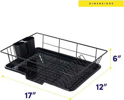 Space-Saving 3-Piece Dish Drainer Rack Set with Cutlery Holder - Maximize Countertop Space, Black4