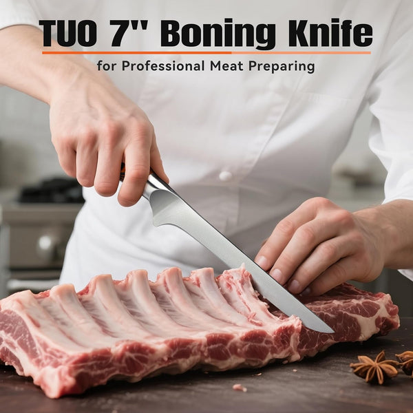 Boning Knife, 7 Inch Sharp Fillet Knife for Trimming Meat with Bones, Woodgrain Pakkawood Handle, High Carbon German Steel, Gift Box Included4