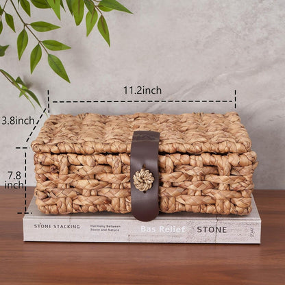 Decorative Box with Lid, Wicker Storage Basket, Water Hyacinth Woven Decorative Box for Shelf, Coffee Table, Console Table, Home Decor (Small)6