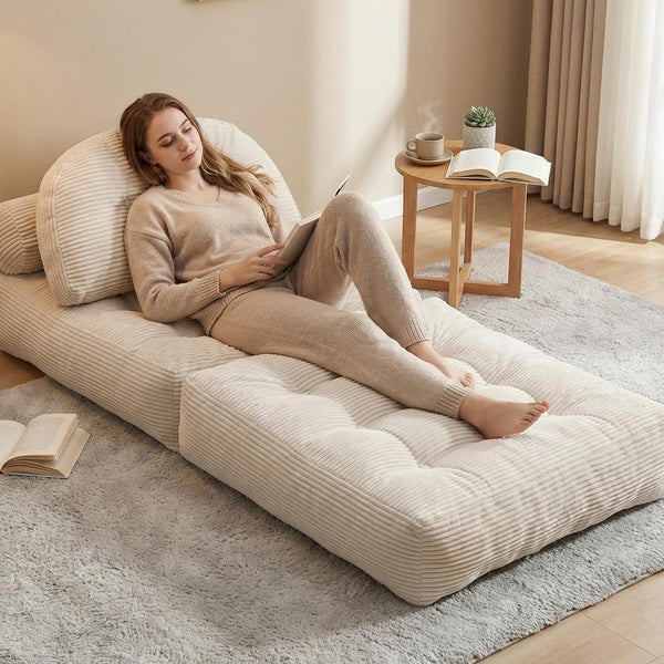 Convertible Corduroy Floor Sofa, 3-In-1 Folding Lazy Sofa Bed with Adjustable Backrest, Soft Bean Bag Chair Lounger for Living Room, Bedroom, Guest Room, Oversized Sleeper Chair7