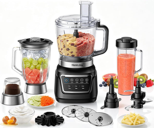 14-In-1 Food Processor Blender Combo, All-In-One Kitchen Blender | Blender for Smoothies, Ice Crush, Dough Make, Whip, Chop, Grind, Grate Cheese, Slice, Shred, French Fry Cut, Dishwasher Safe1
