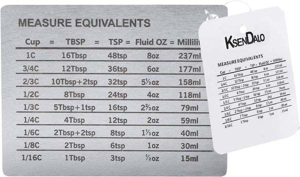 Measurement Conversion Chart with Strong Magnet Backing,  Stainless Measurement Conversions for Cups, Tablespoons, Teaspoons, Fluid Oz and Milliliters,Silver1