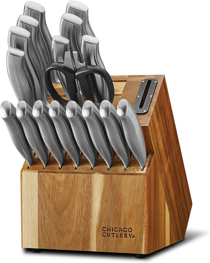 Insignia Steel (18-PC) Kitchen Knife Block Set & Built-In Sharpener, Contoured Ergonomic Handles and Sharp Stainless Steel Professional Chef Knife Set & Scissors with Bottle Opener1