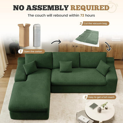 111" Modular Sectional Sofa for Living Room, Convertible L-Shape Couch with Ottoman,Cloud Boneless Couch with Layered Cushion,Green Corduroy7