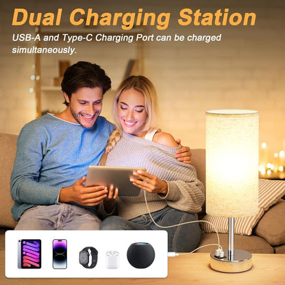 Bedside Table Lamp for Bedroom - Touch Desk Lamp with USB A+C Port3