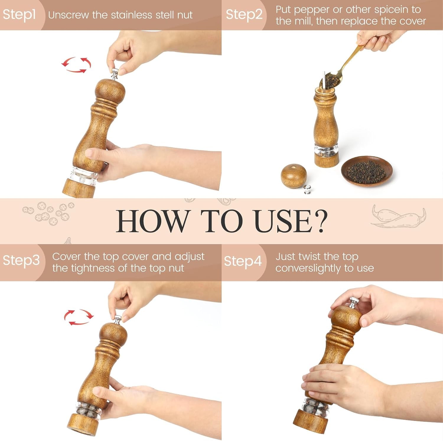 8inch-salt-and-pepper-grinder-set-manual-salt-pepper-shakers-wooden-pepper-mill-refillable-with-adjustable-ceramic-grinding-core-acrylic-visualization-window-design-2-pieces