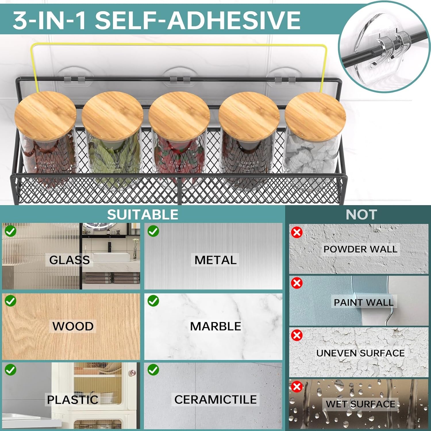 spice-rack-wall-mounted-6-pack-100-metal-strong-adhesive-spice-organization-for-kitchen-cabinet-pantry-door-no-drill-hanging-seasoning-organizer-with-paper-towel-holder-utensil-caddy
