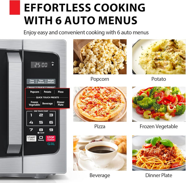 Microwave Oven, 0.9 Cu.Ft, 900W, Stainless Steel | 6 Auto Menus, 11 Power Levels, Mute Function, Child Lock, LED Lighting, for Apartments & Dorms3