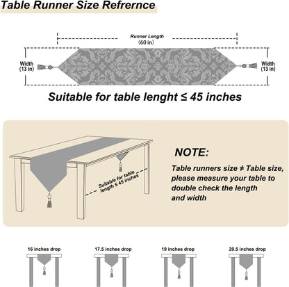 Table Runners Retro Flowers Luxury Jacquard with Tassels Dark Brown 13X602