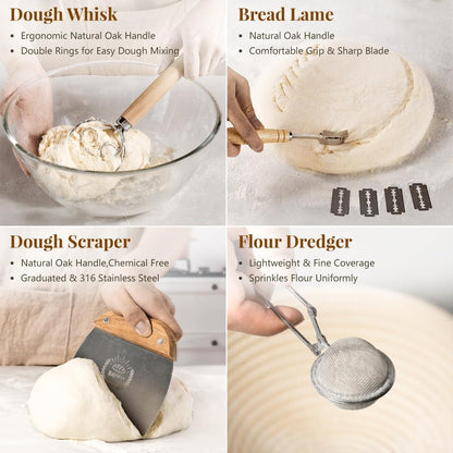 Sourdough Starter Kit, Banneton Bread Proofing Baskets Set | Complete Sourdough Bread Baking Supplies, Beginner Friendly, 9 in round and 10 in Oval Rattan Banneton & 24 Oz Starter Jar4