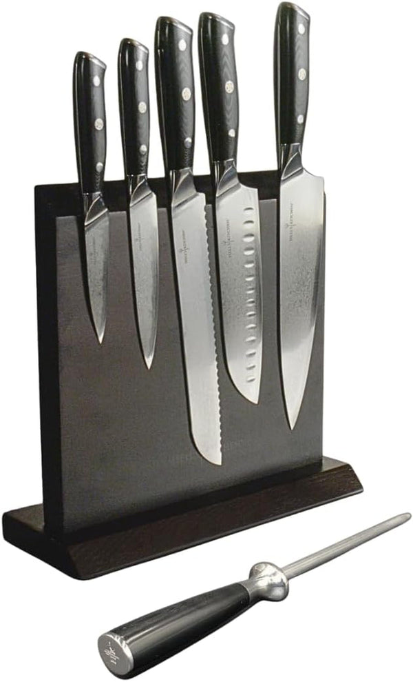 7-Piece Complete Damascus Knife Set, Magnetic Knife Holder, Honing Rod, 67-Layer Japanese Blades, Full Tang Ergonomic Handles, Professional Quality | 67 Layer Japanese Blades, Full Tang Ergonomic Handles, Magnetic Knife Holder, Honing Rod, 7 Pieces1