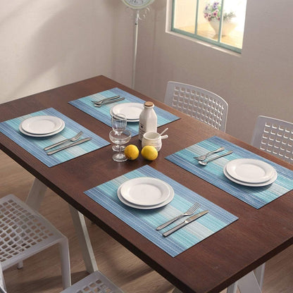 Blue Placemats Set of 6, Linen Woven Place Mats for Kitchen Table Indoor/Outdoor, 12" X 18" Washable Gradient Blue Placemat Dining Table Mats4