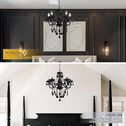 Black Modern 5-Light Crystal Chandelier Acrylic Hanging Pendant Light4