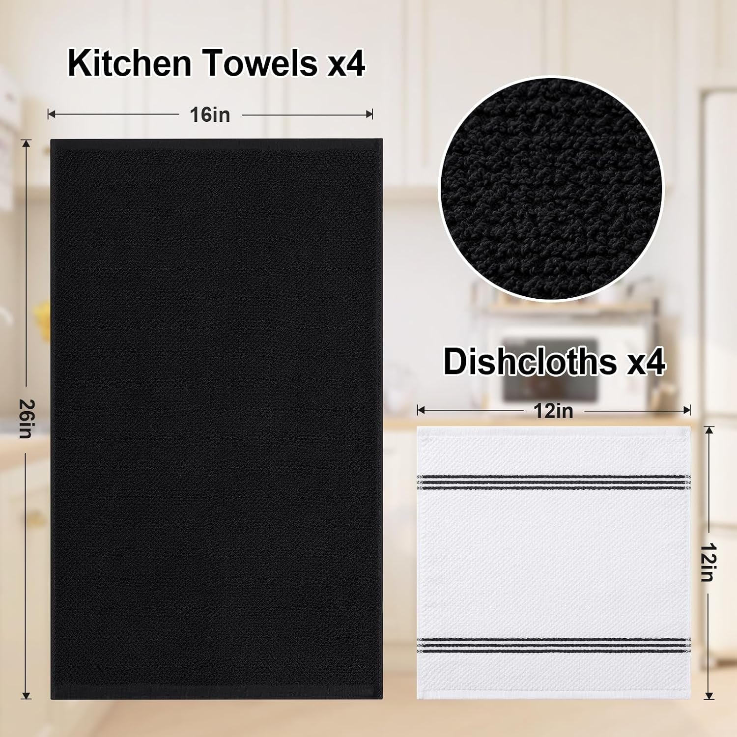 dual-design-kitchen-towels-and-dishcloths-set-8-pack-black