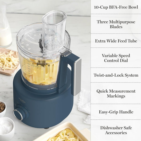 10 Cup Food Processor & Electric Chopper, One Touch Pulse | Bpa-Free Bowl, 3 Multipurpose Blades, Easy Food Prep, Chop, Slice, Shred, Puree, Emulsify, Speed Dial, Wide Feed Chute, Navy10
