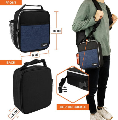 Insulated Lunch Bag for Kids Boys Girls, Small Compact Lunch Box with Wide Opening & Mesh Pockets, Reusable Lunch Pail for School, Work, Adults, Men, Women, Heather Navy Blue6