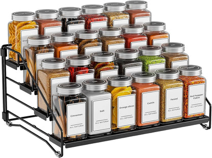 4 Tier Spice Rack for Cabinet, Spice Rack Organizer, Depth Adjustable Spice Holder for Countertop, Cupboard, Pantry, Seasoning Shelf, Metal, Black (1 Pack)9
