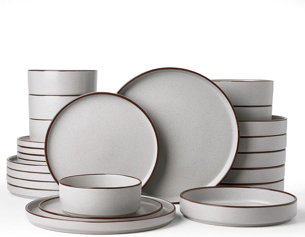 Nebula Ridge 24-Piece Dinnerware Set with Pasta Bowls, Light Gray1
