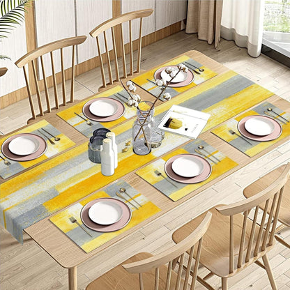 Table Runner and Placemats Set of 6, Abstract Yellow1