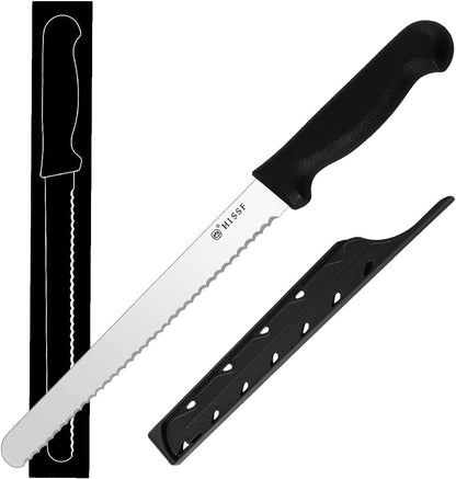 Serrated Bread Knife with Sheath 10 Inch, Black Upgraded Stainless Steel Razor Sharp Wavy Edge Wide Bread Cutter, for Slicing Homemade Bread, Bagels, Cake,Dishwasher Safe1