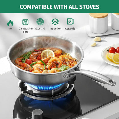 12 Inch Tri-Ply Stainless Steel Frying Pan with Lid, 5Pcs Skillet | PFOA Free, Oven & Dishwasher Safe, Induction Cooking Pan, Fast & Even Heat, Detachable Handle7