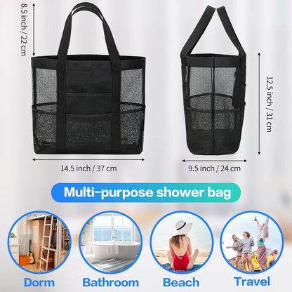 Large Mesh Bathroom Shower Caddy, Mesh Beach Pool Bag, Portable Toiletry Tote Bag for College Dorm Bathroom Gym Swimming (Black)2