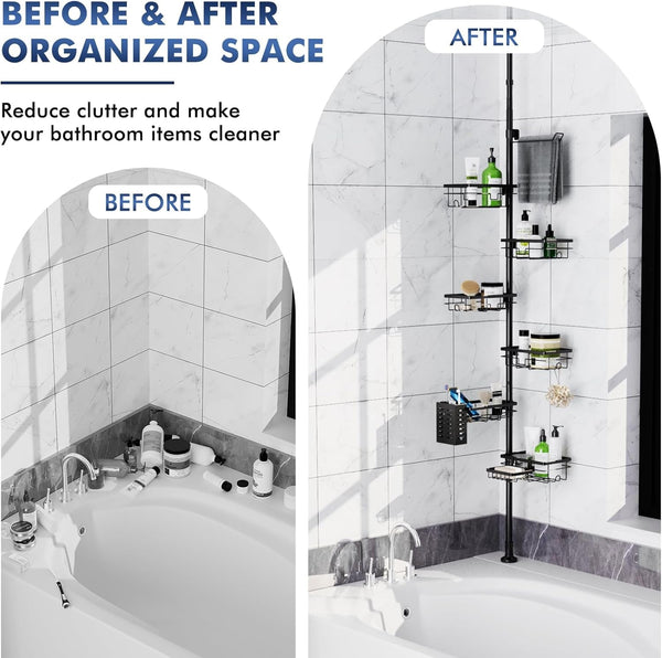 Shower Caddy Organizer Tension Pole, Corner Shower Shelves Bathroom Storage7